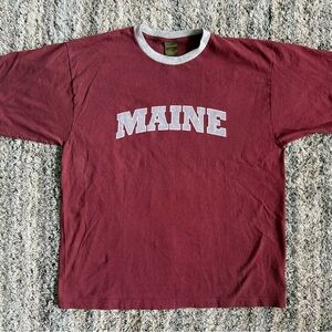 Vintage Timberland Maine Ringer T-Shirt Made in USA Maroon Grey Large